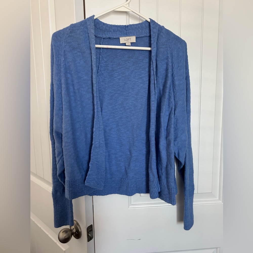 Blue cropped loft shrug cardigan
